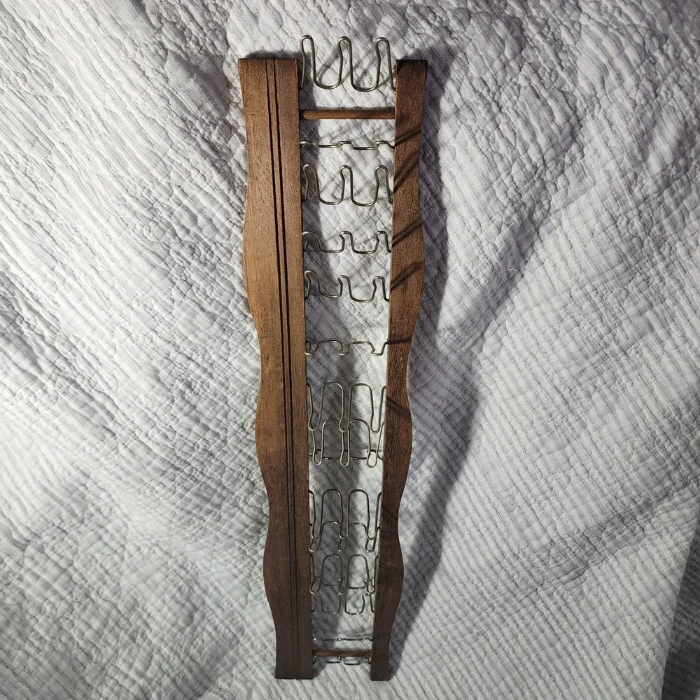 Vintage Wooden Tie Rack Wall Mount Organizer Scarf Belt Holder Mid Century Style